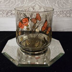 Vintage Butterfly Wheat Print Glass Candle Holder / Tumbler